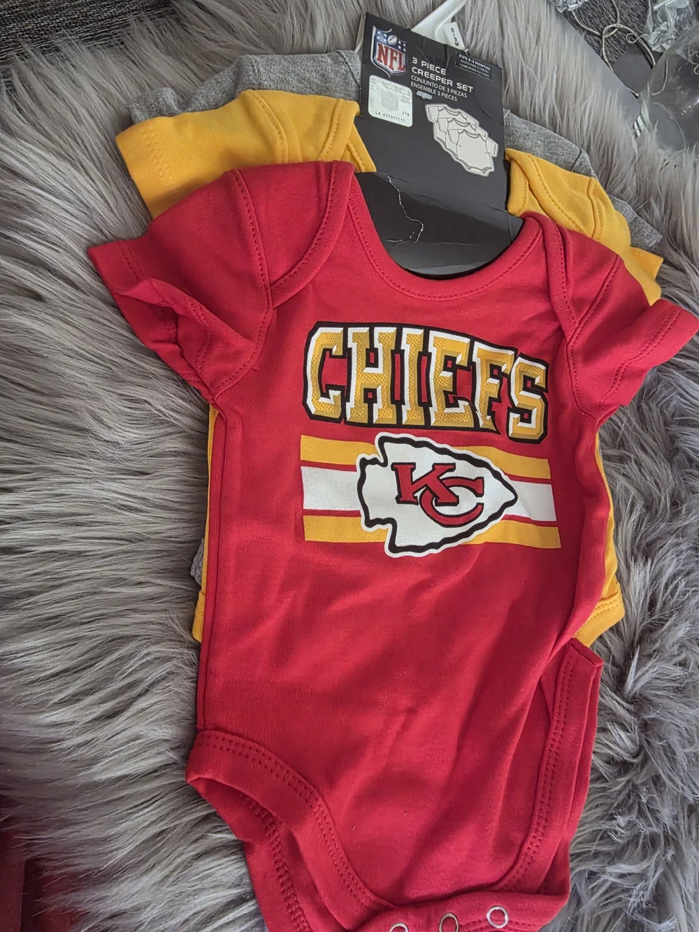 NFL Kansas City Chiefs Red Baby Bodysuit - 3 Pack (Red, Yellow, Gray)